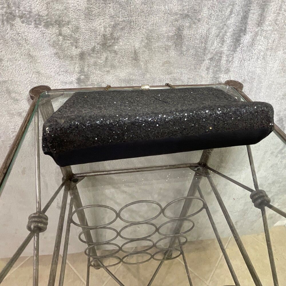 Vintage Beaded Glitter Sparkle Evening Clutch Bag Purse Black about 9”X 5” - Picture 6 of 7